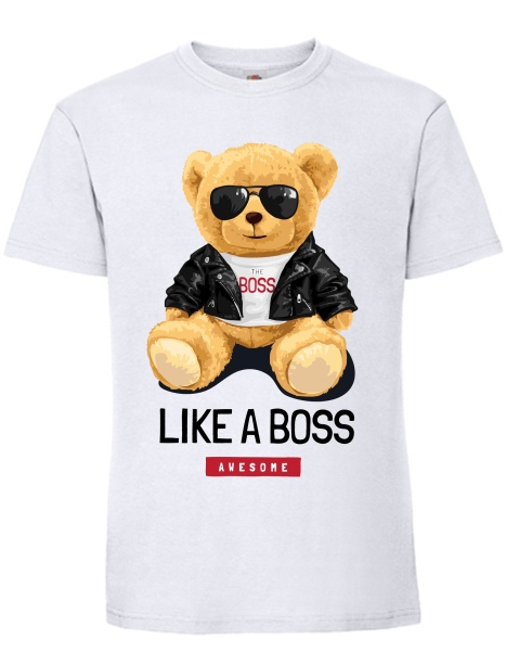 T-Shirt Bär Like a Boss weiß